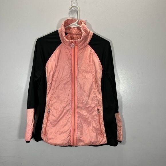 Calvin Klein Performance Women’s Pink Black Slick Full Zip Athletic Jacket - Picture 2 of 14